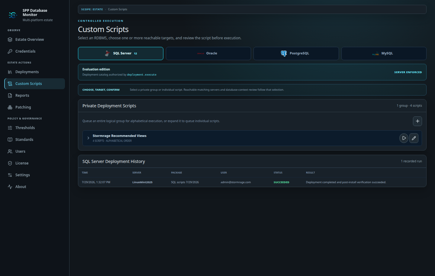 Custom Scripts grouped by database engine