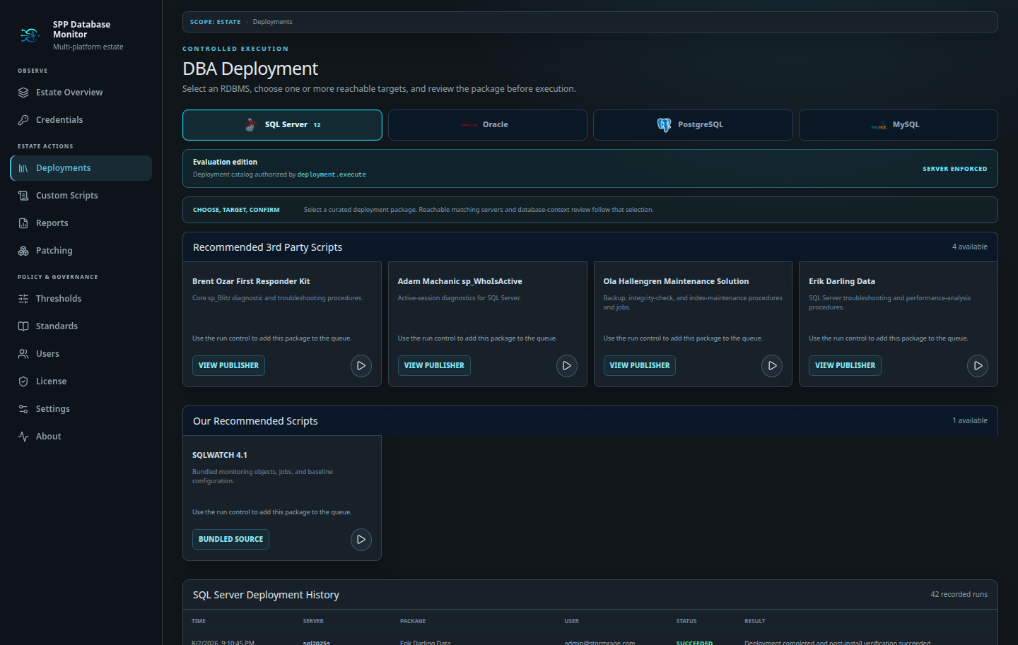 Governed database deployment workflow
