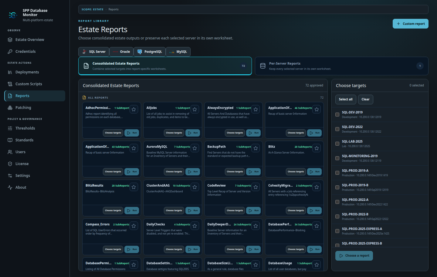 Estate Reports library and target chooser